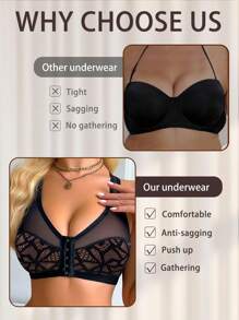 SHEIN 1 Áo ngực không gọng lưới và vải ren chắp vá cho nữ - màu đen - Xem 6