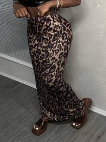 Slaydiva 2 件棕色豹纹低腰紧身美人鱼长裙，豹纹图案，女士适用 - 彩色 - 查看 3