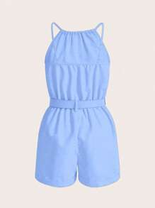 EMERY ROSE Bộ đồ liền thân không tay màu trơn có túi dành cho nữ, mùa hè - Màu xanh lam - Xem 2