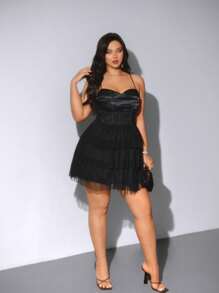 Viva Relle Plus Size Dark Sequin Punk Cami Dress For Rave, - Black - View 6