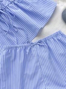 SHEIN 少女套装夏季服装蓝色系带背心配蝴蝶结 - 和休闲夏季套装 - 藍白色 - 查看 6