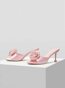 MOTF PREMIUM WOMEN'S FASHIONABLE ELEGANT COMFORTABLE ROSE PATTERN SLIP-ON HIGH HEEL SANDALS, SUITABLE FOR DATING & VALENTINE'S DAY - Pink - View 9