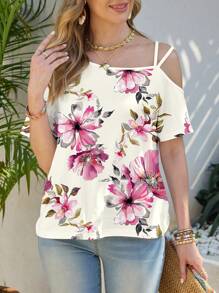 Shutterstock Glamance Camiseta de mujer con estampado floral de un hombro, adecuada para conjuntos de oficina de mujer casual de verano, atuendos de playa para mujer