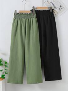 Sparklyn 2pcs/Set Girls Casual Floral Print Wide Leg Pants With Ruffle Hem, Suitable For Holiday, Beach, Travel, Daily Life, School, Campus, College Chic Outfits For Autumn/Winter Fall - Multicolor - View 2