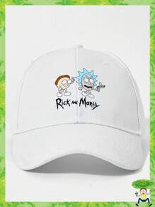 Rick and Morty X SHEIN Șapcă de baseball albă reglabilă cu imprimeu de desene animate și litere