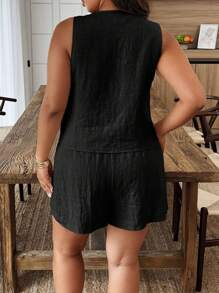 Weeklong Bộ đồ thường ngày cho nữ cỡ lớn, áo vest một hàng khuy đơn mùa hè và quần short - màu đen - Xem 2
