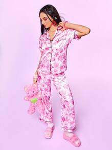 Conjunto de pijama con cárdigan de estampado de leopardo para mujer - Rosa - Ver 5