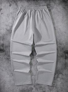 Manfinity Hypemode 男士抽绳腰侧口袋直筒宽松休闲运动裤 - 灰色 - 查看 2