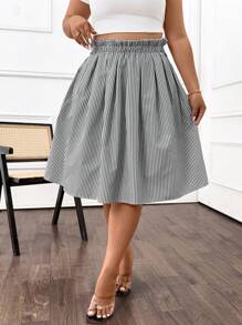 Calvaya Váy chữ A kẻ sọc rộng rãi thoải mái cho nữ cỡ lớn - Đen và trắng - Xem 6