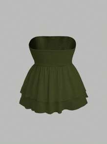 SHEIN MOOSTA 大码女式纯色双层荷叶边下摆抹胸上衣，度假风格