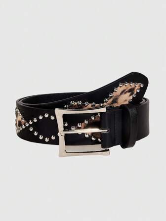 Grunge Punk New Stylish Rivet Decor Leopard Print Waist Belt