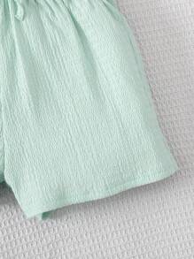 adolecent Filles 2 pièces ensemble décontracté: Top sans manches en tricot de couleur unie et short ample en tricot