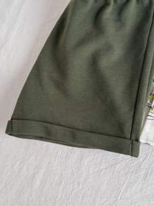 Cozy Pixies Baby Boy 2Pcs Set: Floral Print Polo Collar Short Sleeve Cardigan And Elastic Waist Shorts - Green - View 5