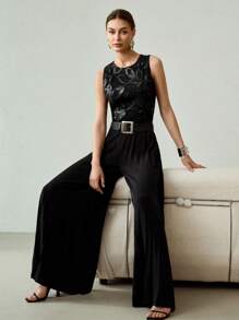 MOTF PREMIUM Top de tirantes con apliques bordados - Negro - Ver 5