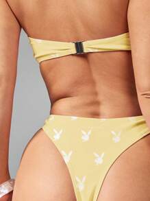 Missguided x Playboy Bộ đồ bơi bikini bandeau cổ cao in hình thỏ đi biển nghỉ dưỡng hồ bơi mùa hè hai mảnh - Màu vàng - Xem 6