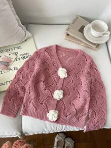 LMoss Kids LMoss Young Girl Solid Color Fitted Casual Cardigan Pink Cardigan Kids Pink Cardigans For Girls Kids Sweaters For Girls Button Strawberry Cardigan Kids Girls Knit Cardigan With Flower Buttons Girls Knit Cardigan Sweater  Kids Back To School Fall Sweaters Girls Pink Knit Cardigan With Flower Buttons,Fall Sweaters,Toddler Girl Fall Clothes Stitich