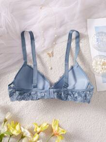 SHEIN 1 件女士宽肩带蕾丝衬垫聚拢钢圈文胸