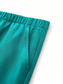 TaskEZ Women's Simple Solid Color V-Neck Short Sleeve Top And Pants Uniform Set, Summer - Mint Green - View 5