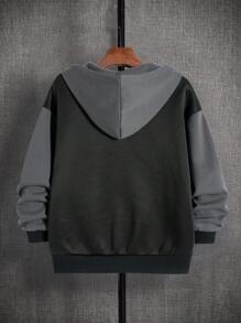 SHEIN 舒适涤纶拉链卫衣，适合青少年男孩，落肩设计，带帽。适合秋冬季穿着。 - 黑色 - View 4