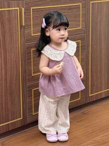 Dazy Kids Baby Girls' Lace Collared Sleeveless Sweet Top - Purple - View 7