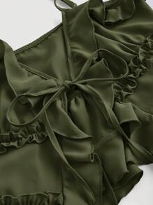 SHEIN MOD Summer Army Green Bodycon Ruffle Cup Wireless Bralette With Front Knot And Back Straps - Army Green - View 4