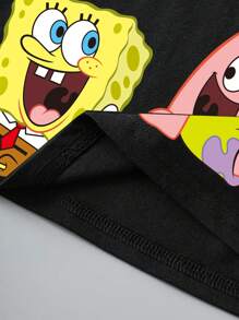 SpongeBob SquarePants | SHEIN 2pcs Young Boy Summer Casual Cute Cartoon Pattern Short Sleeve T-Shirt - Multicolor - View 3