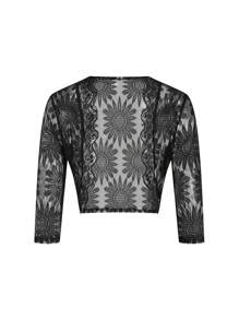 Ellevyn Women's Sheer Lace Lightweight Bolero Jacket, Sexy See-Through Black Cardigan, Suitable For Summer & Autumn Business Casual Woman Going Out Top Old Money Style Women Fall Women Teacher For Women Going Out Tops Women Crop Tops Women Country Concert Office For Women Lace Top Fall Old Money Style Women Lace Top