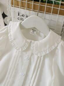 SHEIN LMoss Kids 可爱百搭都市休闲长袖彼得潘领衬衫，适合年轻女孩 - 白色 - 查看 8