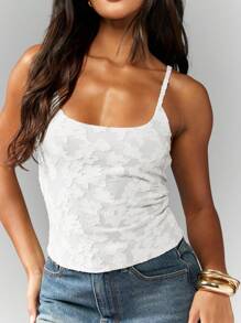 MISSGUIDED Camiseta de tirantes con textura floral, top corto de verano sin mangas, camiseta básica informal con ajuste, escote redondo, tirantes ajustables, prenda esencial para primavera