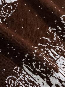 SHEIN Cottnline Men Graphic Pattern High Neck Regular Sweater - Brown - View 5