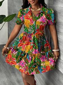 Slaydiva Váy mini giản dị tối giản cỡ lớn cho nữ, phù hợp cho mùa hè, kỳ nghỉ, họa tiết nhiệt đới, họa tiết da báo, họa tiết hoa lớn - Nhiều màu - Xem 4