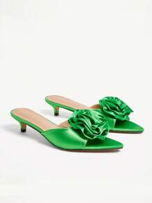 CUCCOO CHICEST Sandale damă cu toc înalt, elegante, romantice, din satin verde, cu vârful ascuțit și flori de trandafir, potrivite pentru rochie, mireasă, domnișoare de onoare, ceai de după-amiază, întâlnire, petrecere, nuntă, vacanță de vară, banchet