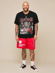 EASEVO Set di maglietta a girocollo con grafica e pantaloncini casual in maglia, taglia grande, per uomo - nero - Visualizzare 4