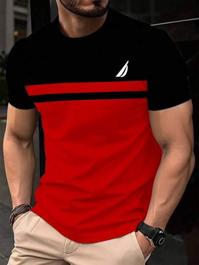 Manfinity Homme Herr sommarrandig rund hals kortärmad avslappnad mångsidig t-shirt