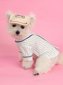 PETSIN 1 件装宠物猫狗通用休闲刺绣爱心棒球帽可爱露耳朵太阳帽狗狗帽子 - 米色 - 查看 8