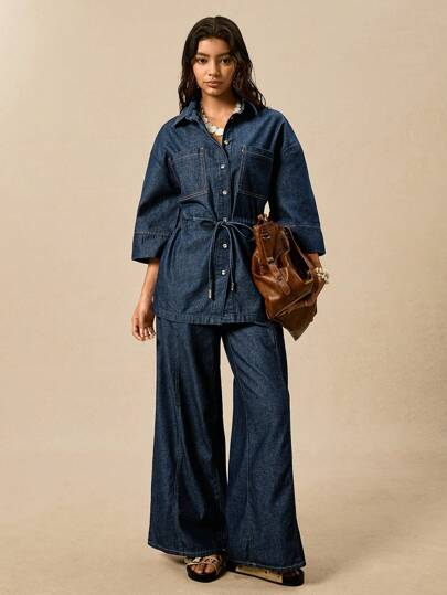 Easelle Denim Regular Jacket Long Waisted Jacket Spring And Autumn, Back To School, Vintage, Fall Women Clothes, Streetwear