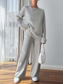 EURMUSE Women Button Detailed Sweater And Pant Set - Grey - View 3