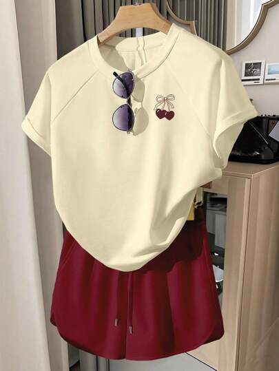 INAWLY Plus Size Women T-Shirt And Shorts Set