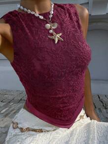 Serisse Newest Summer Black Lace Heart Shaped Sleeveless Camisole For Women Christmas Red