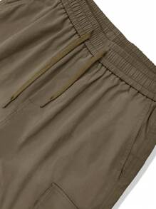 Manfinity Roughcore Loose-Fit Men's Cargo Shorts With Flap Pockets, Side Drawstring Waist Men Cargo Shorts - Mocha Brown - View 6