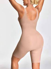 SHAPORA Women's Solid Color Spaghetti Strap Bodysuit With Open Back, Sleeveless, Form-Fitting, Summer - Mocha Brown - View 2