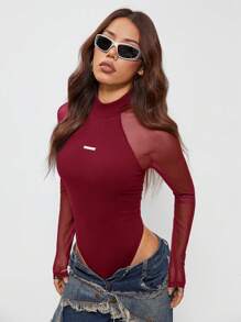 Coolane Women's Spring/Summer Music Festival Party Breathable Mesh Stretchy Bodysuit Bodysuits,Valentine's Day - Burgundy - View 6