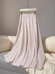 SHEIN Unity Women Plus Size Elegant Minimalist Structured Split A-Line Skirt Fall Cloth For Women - Apricot - View 2