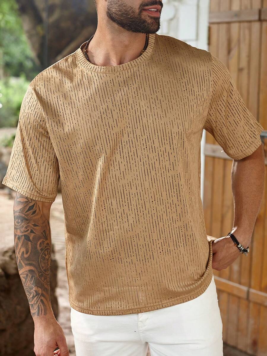 ResortEase 大码男士纯色圆领短袖休闲宽松T恤，夏季