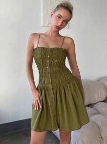 DAZY Đầm ôm sát cơ thể dây mảnh ngắn bó sát dành cho nữ, Đầm thường ngày cho nữ - màu xanh lá - Xem 2