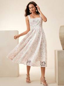 Anewsta Váy in họa tiết thêu thanh lịch, không tay bồng bềnh phong cách nghỉ dưỡng dành cho nữ - trắng - Xem 4