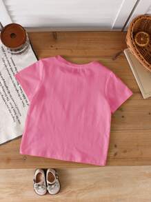 Camiseta casual de cuello redondo de manga corta color rosa con estampado "Soy la hermana loca" para niña joven