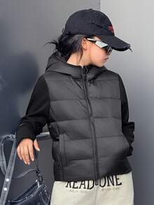 DAZY 青少年女孩休闲连帽夹克，秋冬，韩版风格 - 黑色 - 查看 5