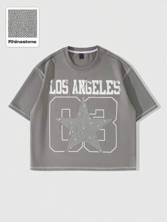 Prep Top court ample pour homme avec impression de lettre en diamant pailleté