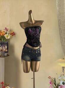 Attitoon 休闲复古褶饰系带结女式短款上衣